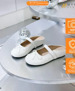 Sục nữ BEE SHOES quai ngang mũi tròn đế bệt cao 4 phân sẵn màu kem