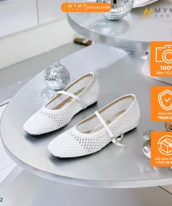 Giày búp bê nữ BEE SHOES quai ngang mũi vuông sẵn màu trắng