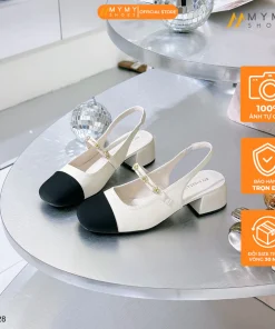 Giày mary jane nữ BEE SHOES quai ngang hở gót mũi vuông gót vuông cao 5 phân sẵn màu kem bạc