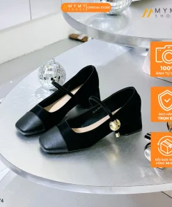 Giày mary jane nữ BEE SHOES quai ngang mũi vuông đế vuông cao 4 phân sẵn màu đen