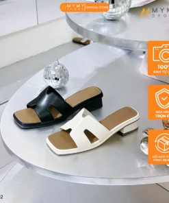 Guốc nữ BEE SHOES mũi vuông gót vuông cao 4 phân sẵn màu KEM NÂU ĐEN