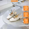 Giày mary jane nữ BEE SHOES quai ngang đính ngọc trai hở gót mũi vuông gót vuông cao 4 phân sẵn màu kem