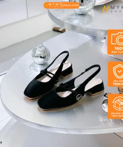 Giày mary jane nữ BEE SHOES quai ngang hở gót mũi vuông gót vuông cao 4 phân sẵn màu kem đen
