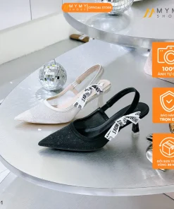 Giày cao gót nữ BEE SHOES lưới mũi nhọn gót nhọn cao 6 phân sẵn màu kem - đen