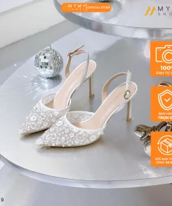 Giày cao gót nữ BEE SHOES mũi nhọn gót nhọn cao 8 phân sẵn màu kem