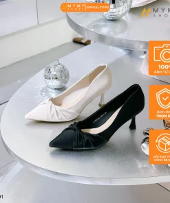 Giày cao gót nữ BEE SHOES mũi nhọn gót nhọn cao 7cm sẵn màu kem đen