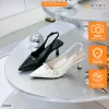 Giày cao gót nữ BEE SHOES da bóng hở gót mũi nhọn gót nhọn cao 6 phân sẵn màu kem - đen
