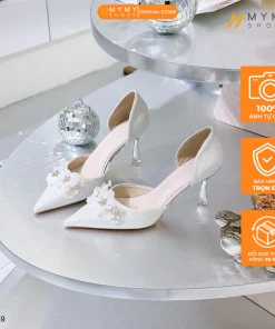 Giày cao gót nữ BEE SHOES mũi nhọn gót nhọn cao 7 phân sẵn màu bạc