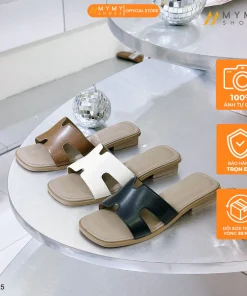 Guốc nữ BEE SHOES mũi vuông gót vuông cao 2 phân sẵn màu kem nâu đen GU025