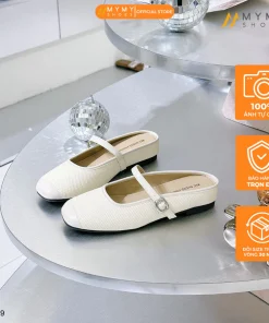 Sục nữ BEE SHOES mũi vuông cao 3cm sẵn màu kem