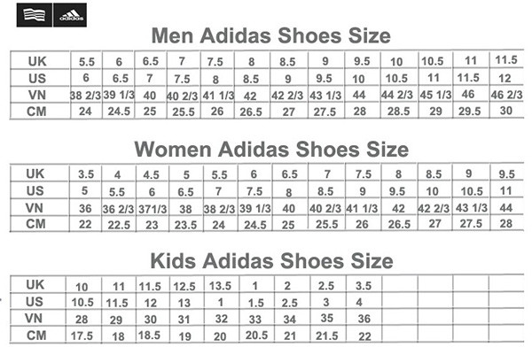 Bảng size giày Adidas chi tiết